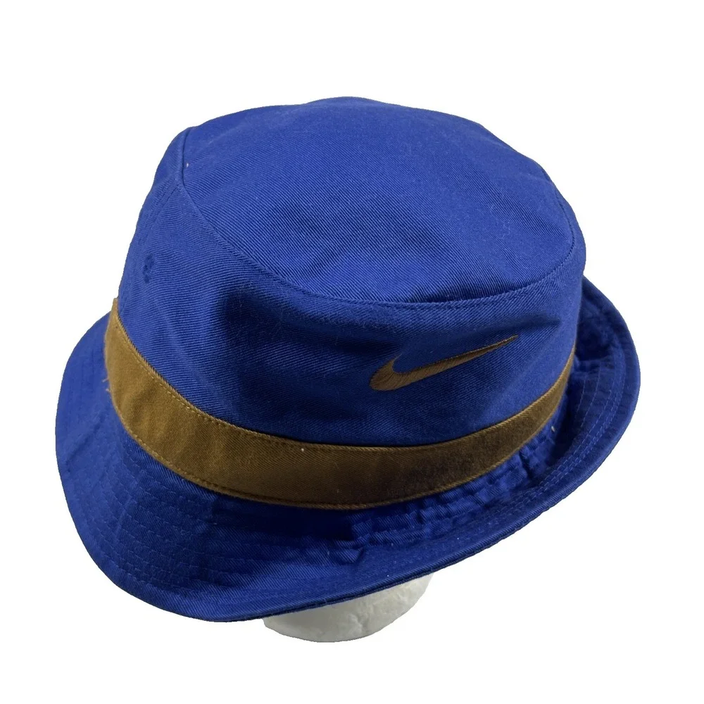 Vintage Nike Bucket Hat Womens Blue Brown Logo Cotton Outdoor Hiking 90s Y2K